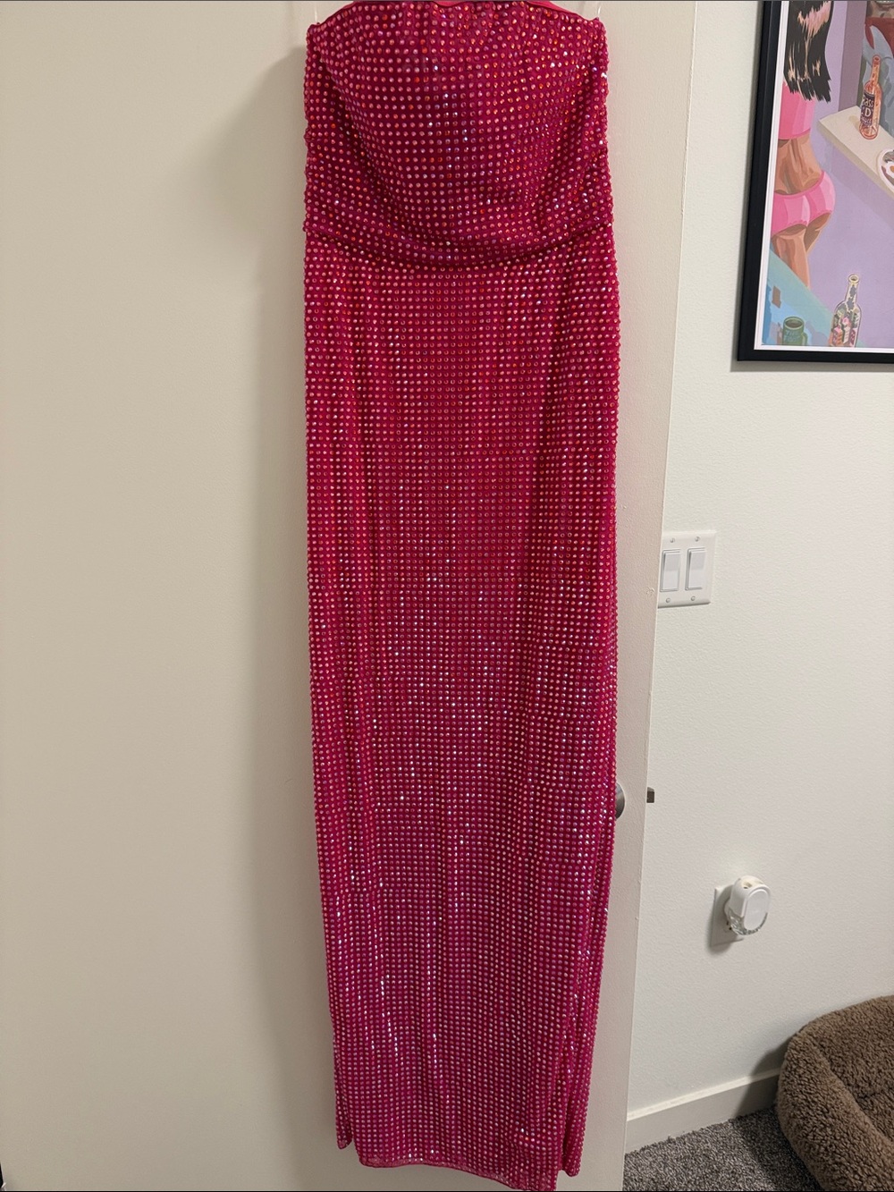 Oh Polly Strapless Fuchsia Sequin Maxi Dress